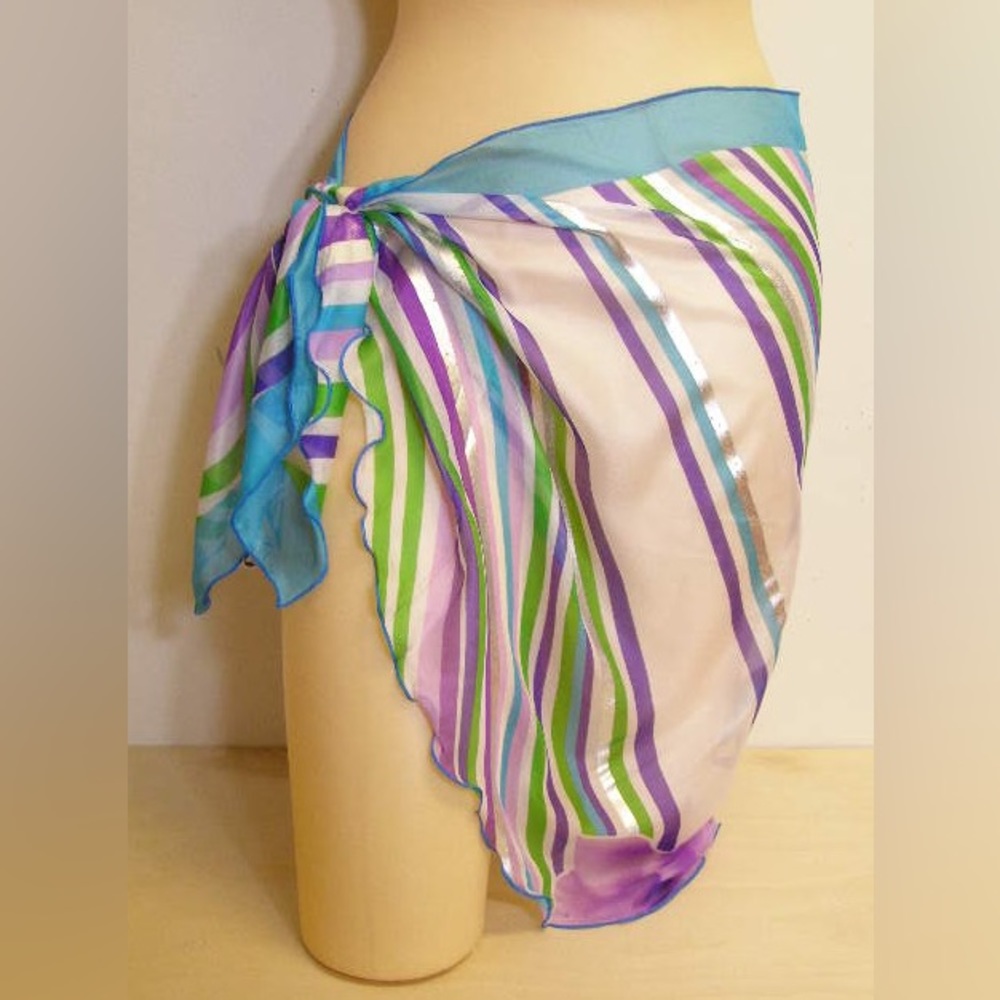Italian short pareo sarong wrap scarf Missoni 	S1601375 trq white green lavender